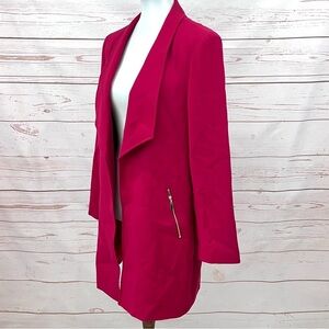 Tahari Asl Red Long Line Wing-lapel Topper Jacket Blazer Trench